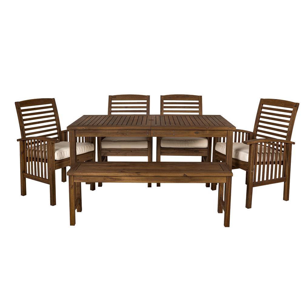 Acacia Wood Classic Patio 6-Piece Dining Set - Dark Brown. Picture 3