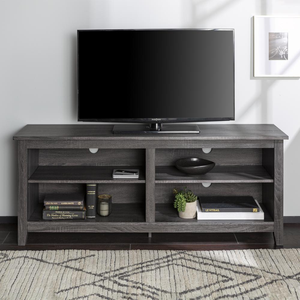 58" Charcoal Grey Wood TV Stand Console. Picture 2