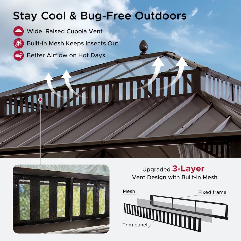14 ft. x 12 ft. Kingston Extra-Tall, Wide Hardtop Gazebo. Picture 3
