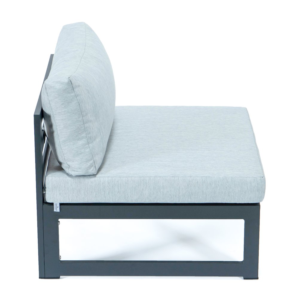 LeisureMod Chelsea 5-Piece Middle Patio Chairs and Fire Pit Table Set With Cushions, Light Grey. Picture 6