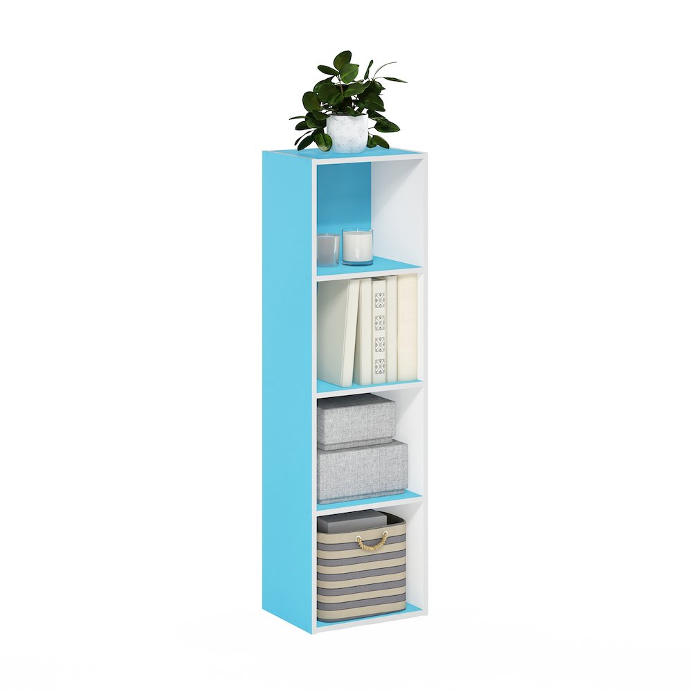 Furinno Pasir 4-Tier Open Shelf Bookcase, Light Blue/White. Picture 3
