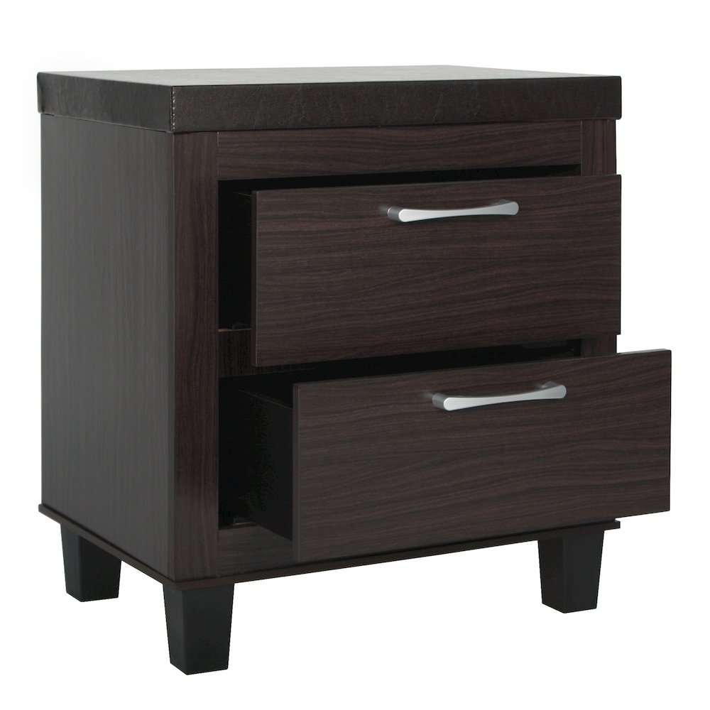 Better Home Products Elegant Mid Century Modern 2 Drawer Nightstand in Tobacco. Picture 6