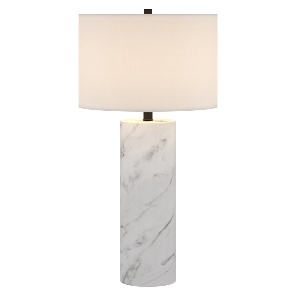 Elise 30"" Tall Table Lamp with Fabric Shade in Marble/Black/White. Picture 3