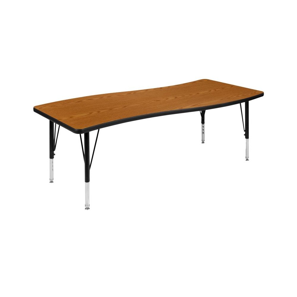 26"W x 60"L Rectangular Wave Flexible Collaborative Oak Thermal Laminate Activity Table - Height Adjustable Short Legs. Picture 1