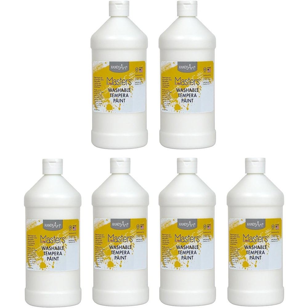 Little Masters Washable Tempera Paint, White, 32 oz., Pack of 6. Picture 1