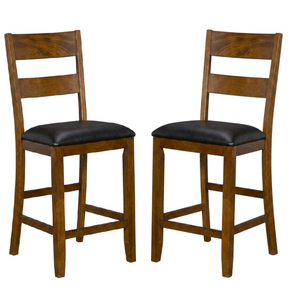 Rustic Whiskey Counter Stool with Upholstered Faux Leather Seat 2-Piece Set. Picture 1