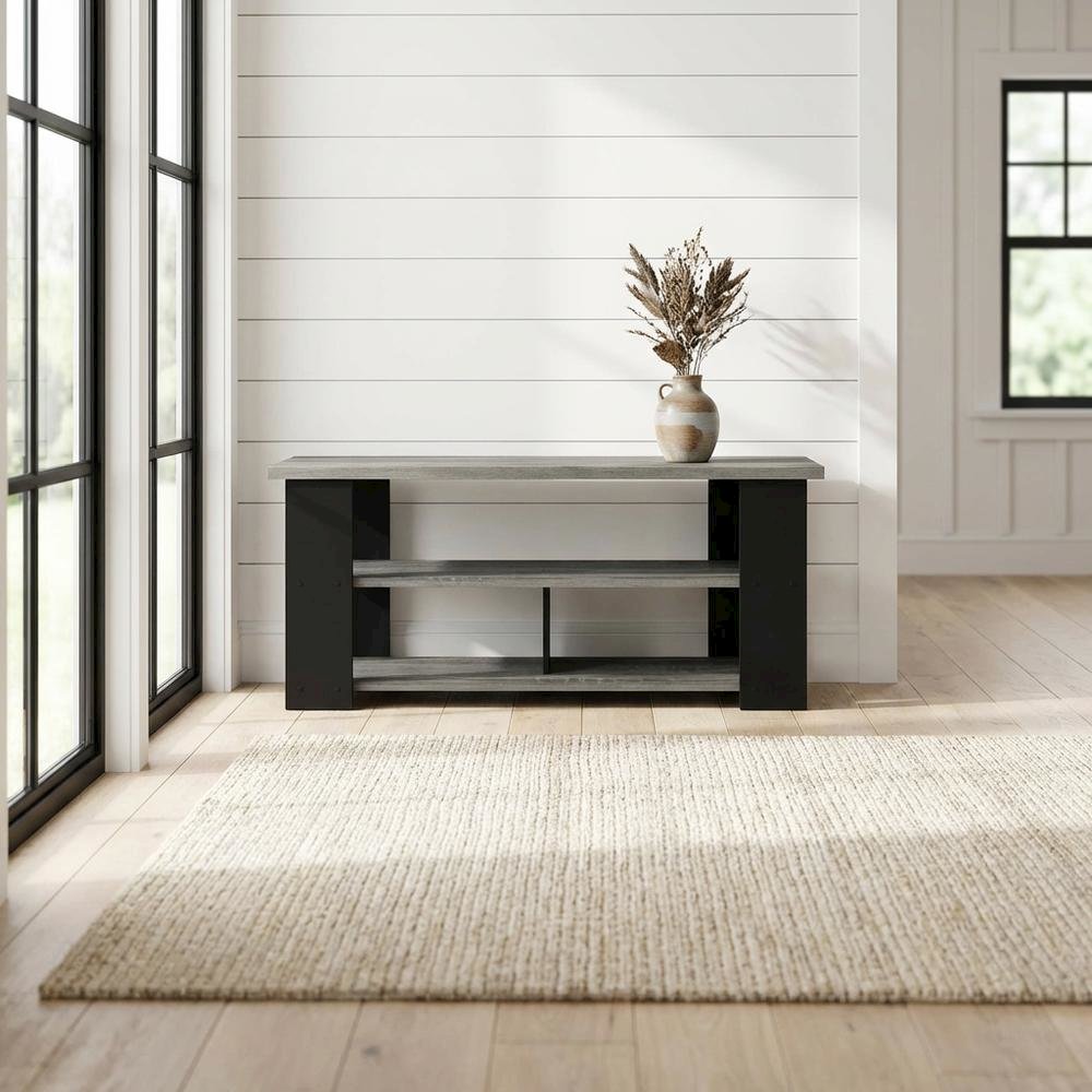 Wooden TV stand, up to 50-inch screens, modern French oak grey, black finish. Picture 5