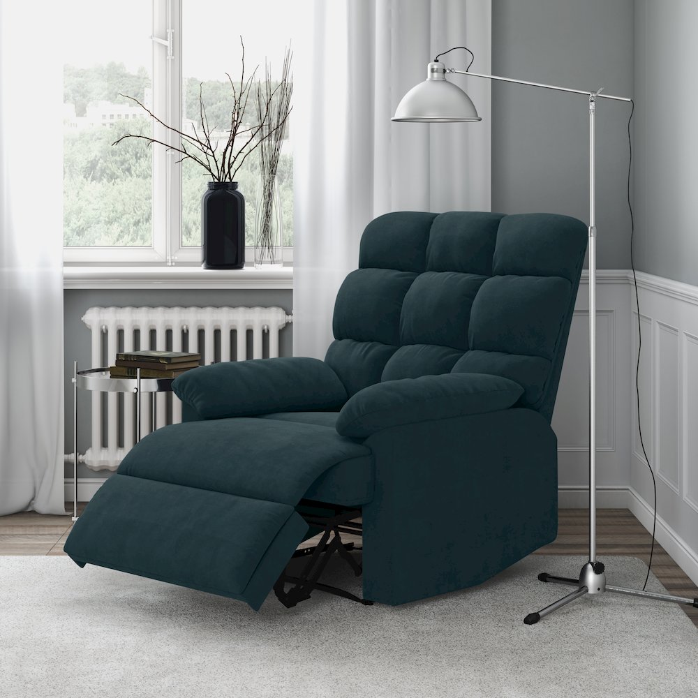 ProLounger Wall Hugger Recliner in Blue Microfiber with Square Tufted Back. Picture 10