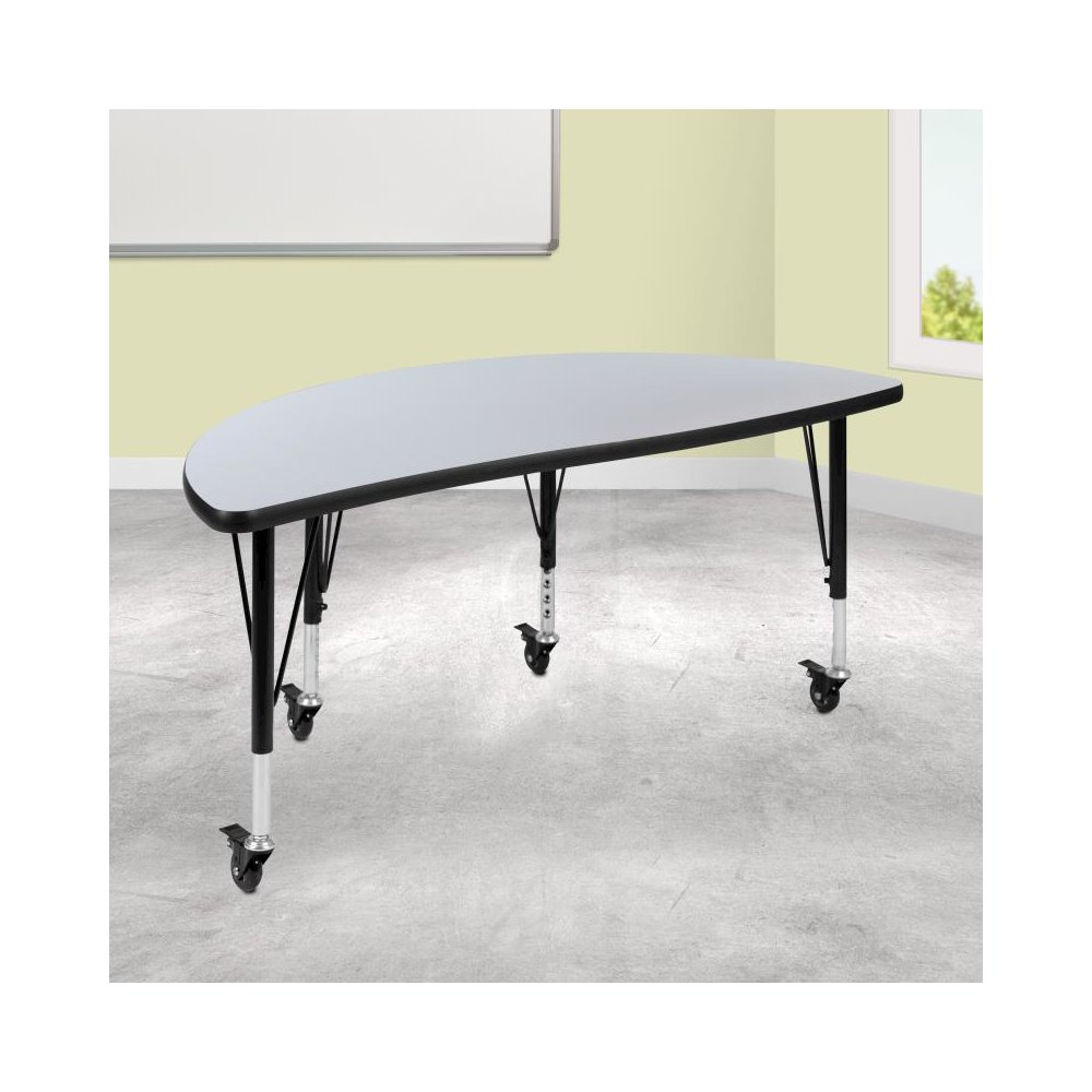 Mobile 47.5" Half Circle Wave Flexible Collaborative Grey Thermal Laminate Activity Table - Height Adjustable Short Legs. Picture 2