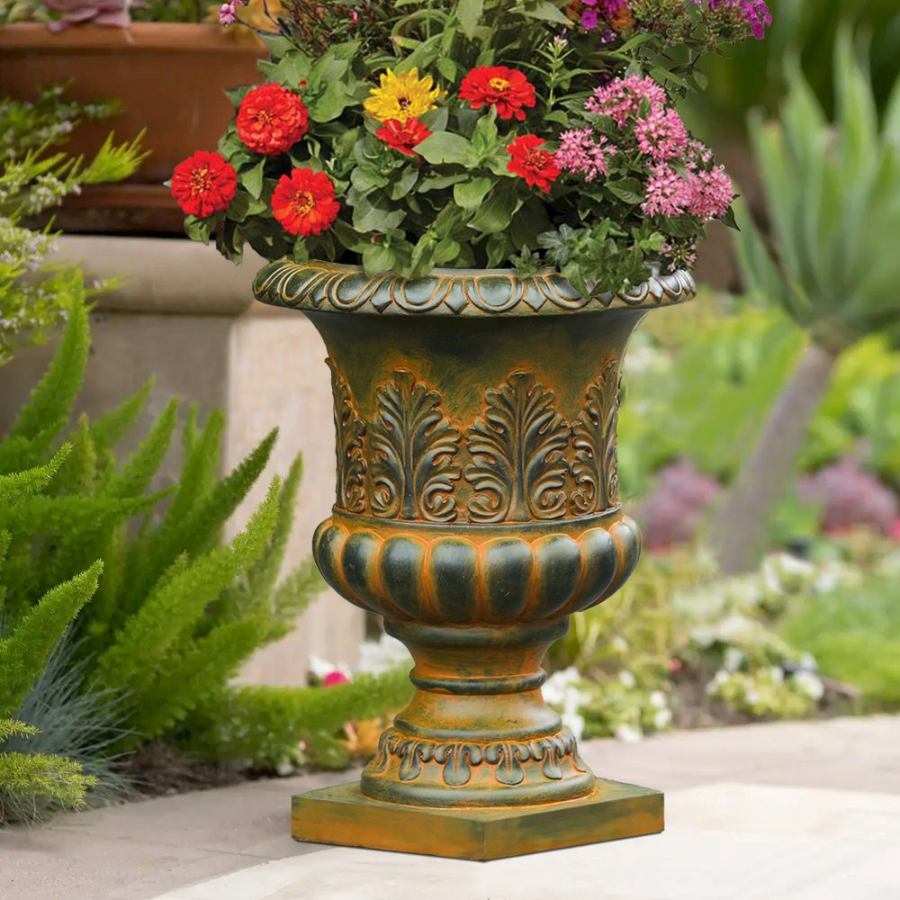Weathered Brown Decorative MgO Urn Planter. Picture 2