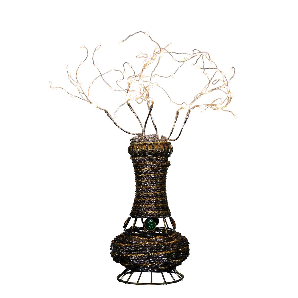 20" H Copper Tree Wire Table Lamp W/ White Led. Picture 1