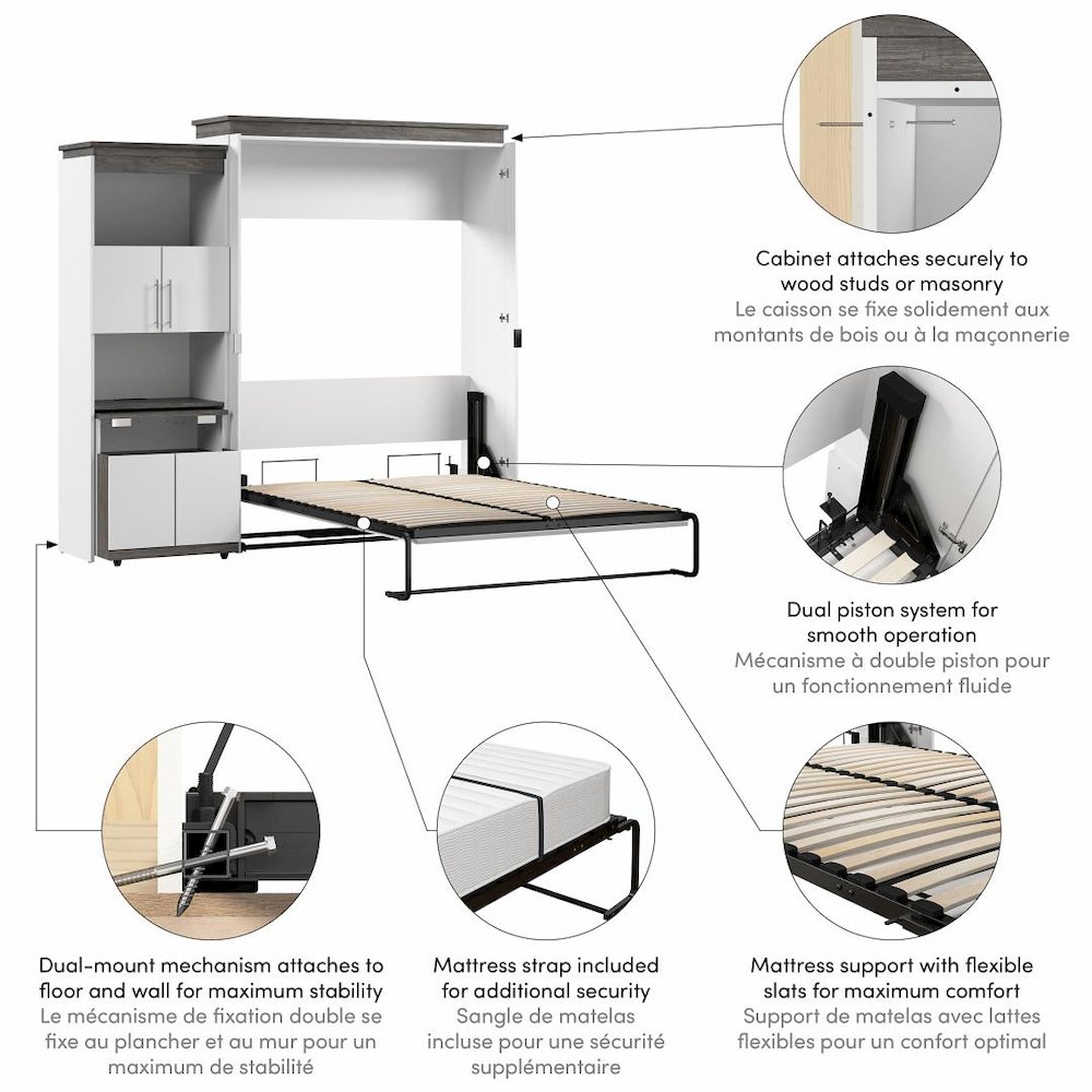 Orion Queen Murphy Bed with Storage Cabinet and Fold-Out Desk (97W). Picture 12