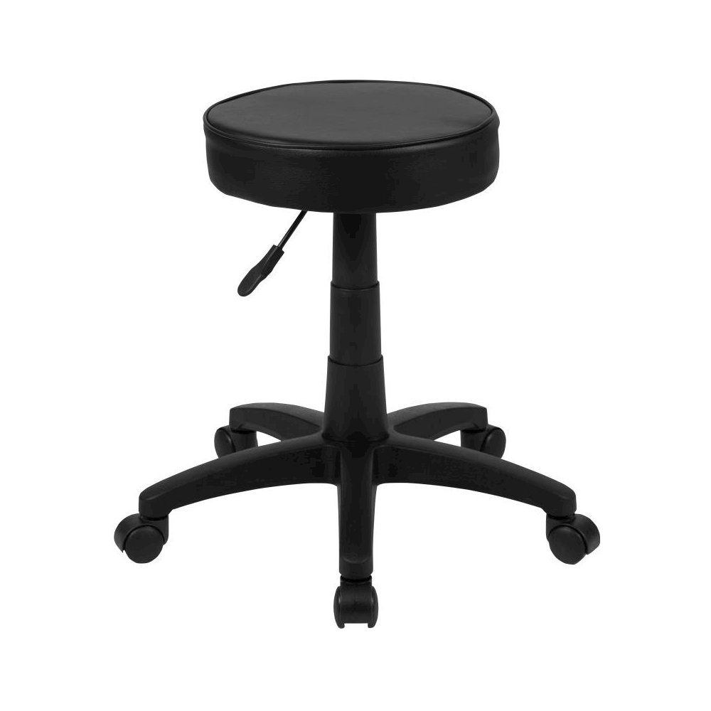 Black Adjustable Doctors Stool on Wheels with Ergonomic Molded Seat. Picture 1