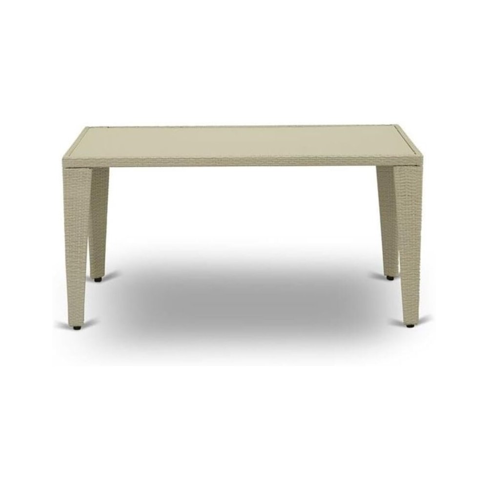 Outdoor Wicker Dining Table - Rectangle PE Wicker Table with Glass Top, 36x60 Inch, Natural Linen. Picture 3