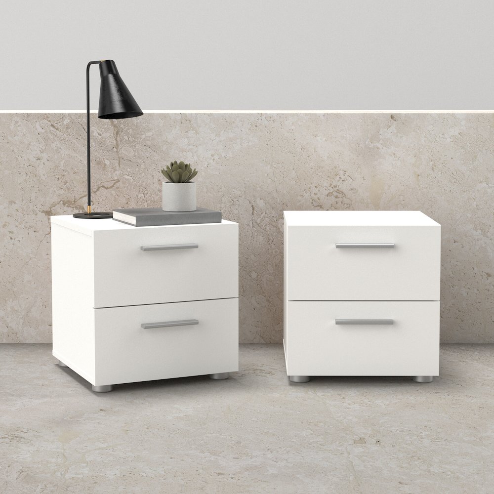 Austin 2 Drawer Nightstand - Set of 2, White. Picture 2