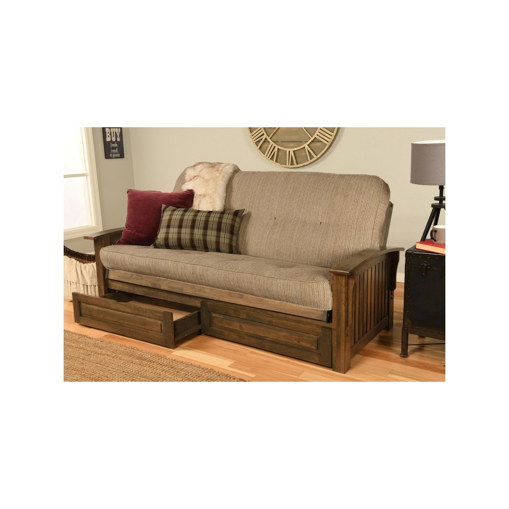 Washington Frame-Rustic Walnut FinishTaxi Woodsmoke Mattress-Storage Drawers. Picture 2
