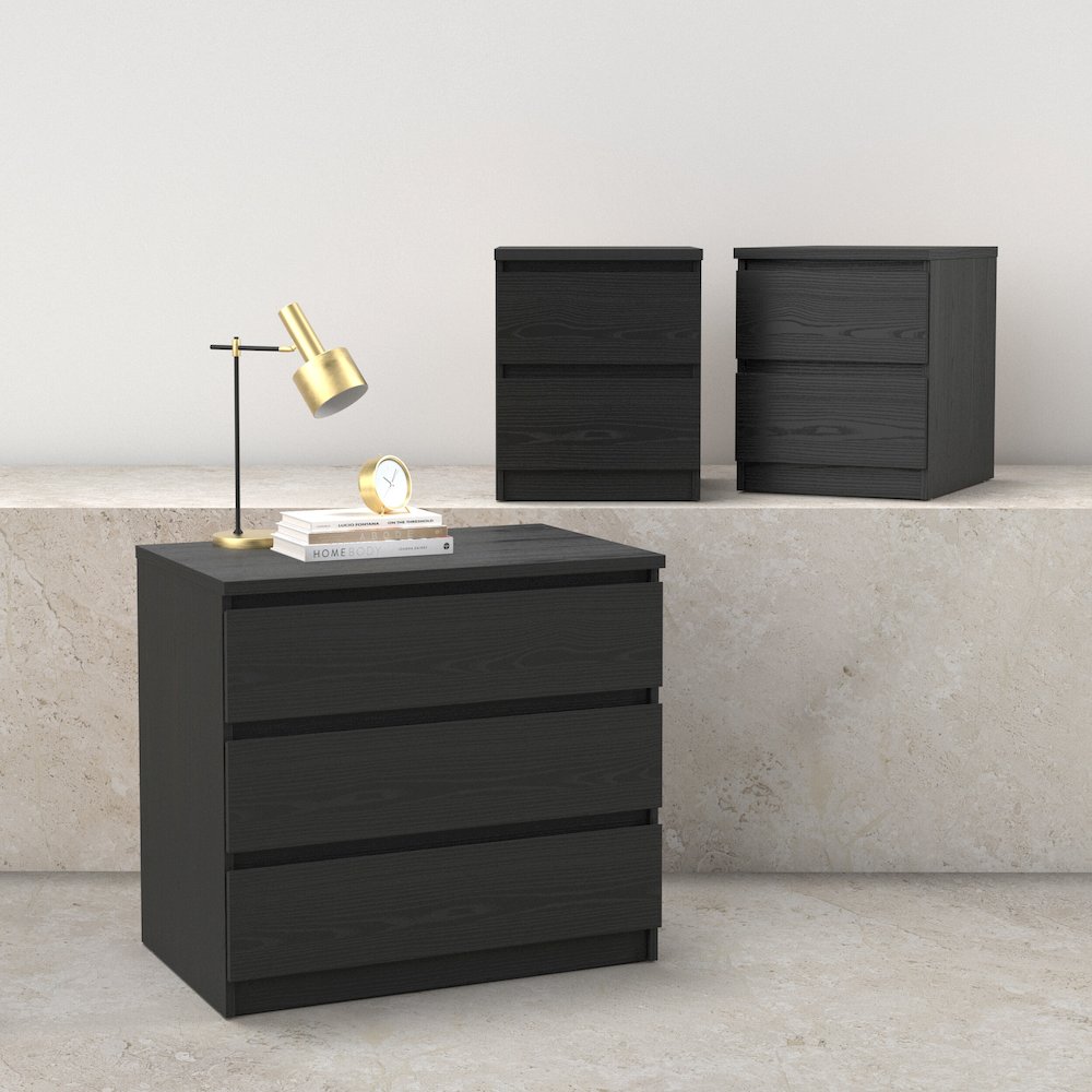 Scottsdale 3-Piece Bedroom Set - Chest And Nightstand Set Of 2, Black Woodgrain. Picture 2