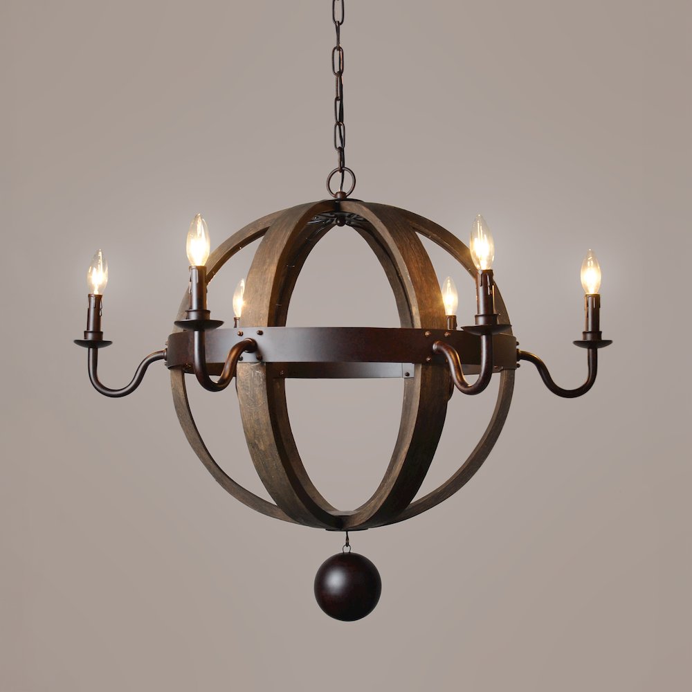 Molly Iron and Wood Open Work Globe Pendant. Picture 3