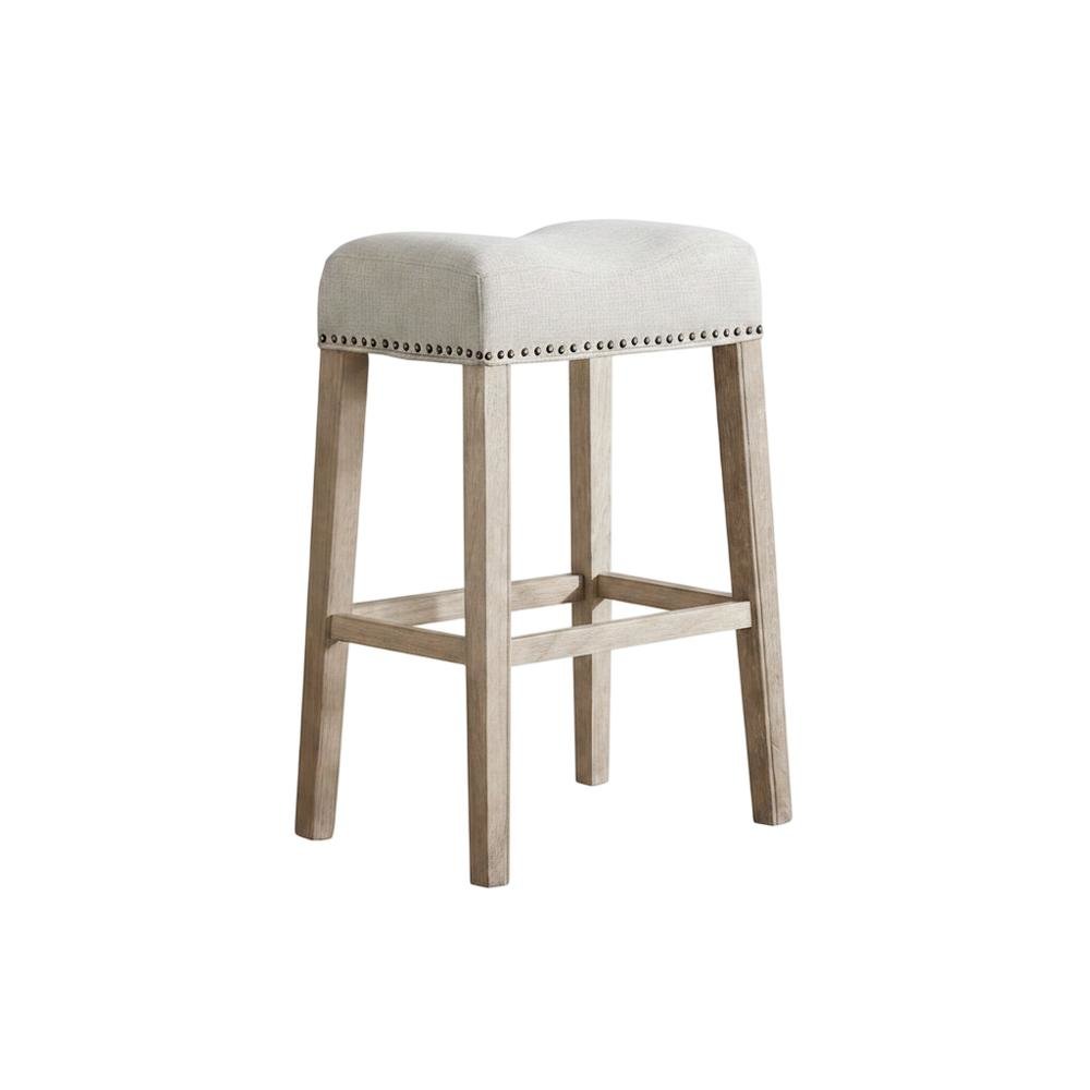 Upholstered Backless Saddle Seat Bar Stools, Tan, Set of 2, 29" Height. Picture 6
