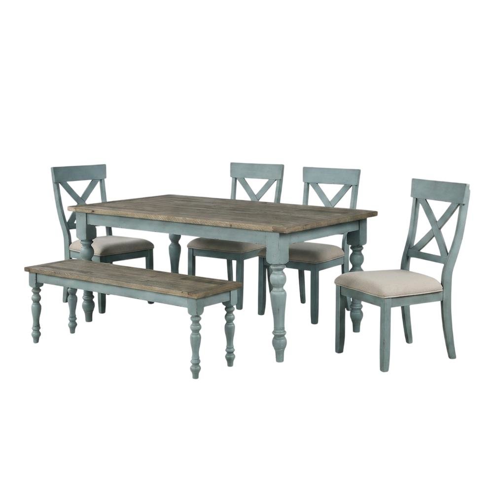 6-Piece Dining Table Set with Cross Back Chairs and Bench in Elegant Finish. Picture 1