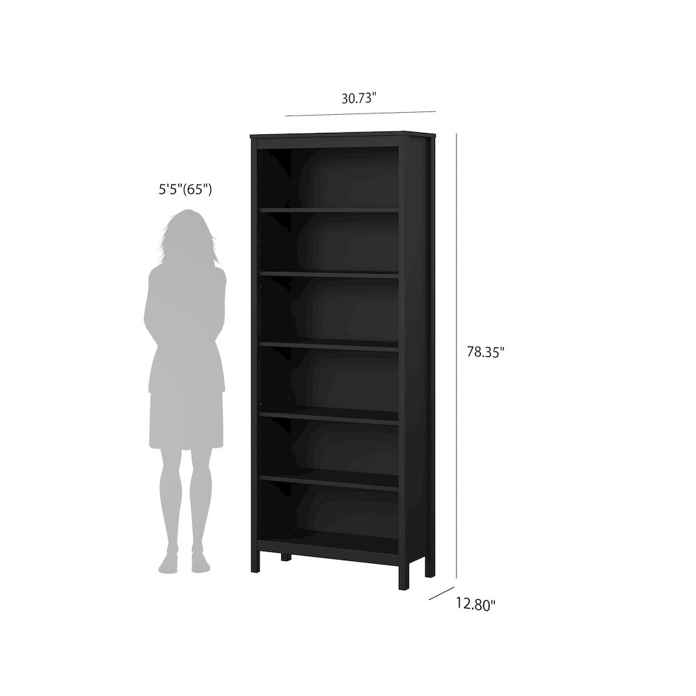 Madrid 2-Piece Tall Bookcase Set for Full Wall Storage, Matte Black. Picture 7