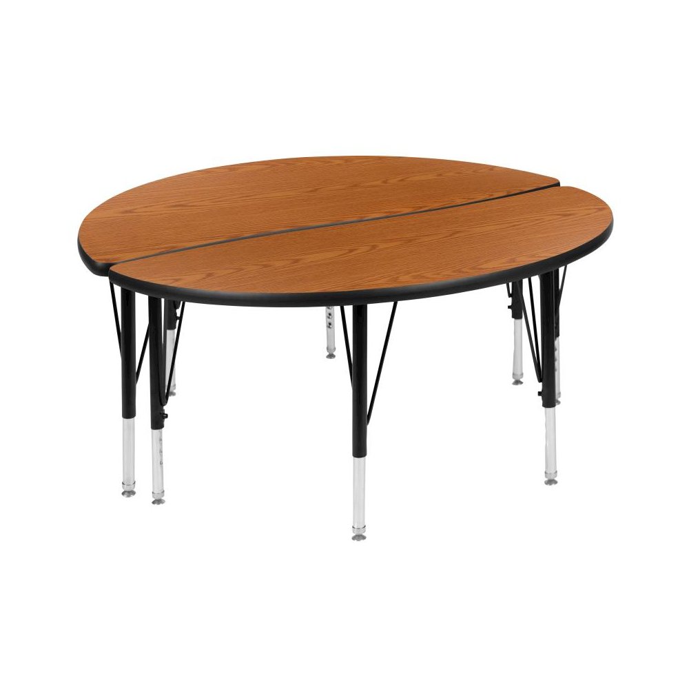 2 Piece 47.5" Circle Wave Flexible Oak Thermal Laminate Activity Table Set - Height Adjustable Short Legs. Picture 1