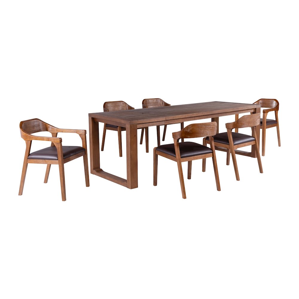 Rasmus 7pc Dining Set - Chestnut Wire-Brush Finish. Picture 1