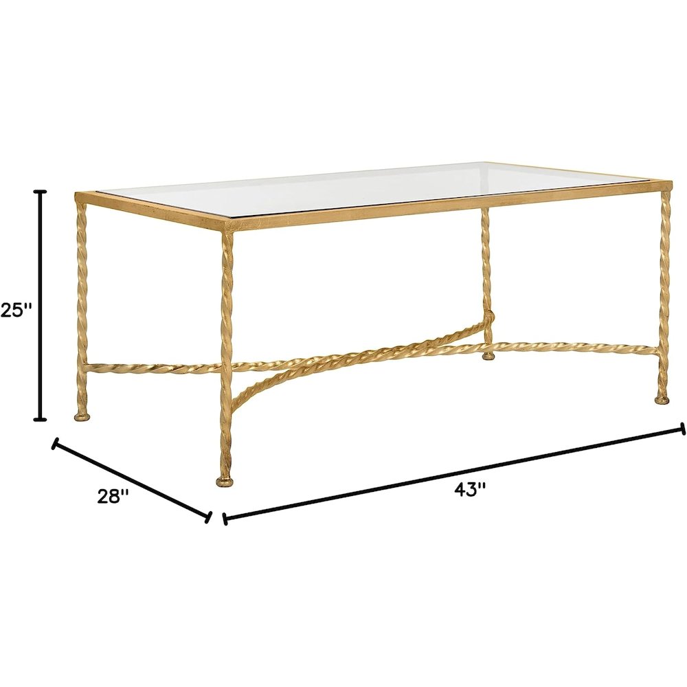 American Homes Collection Matilda Gold Leaf Glass Couture Coffee Table. Picture 5