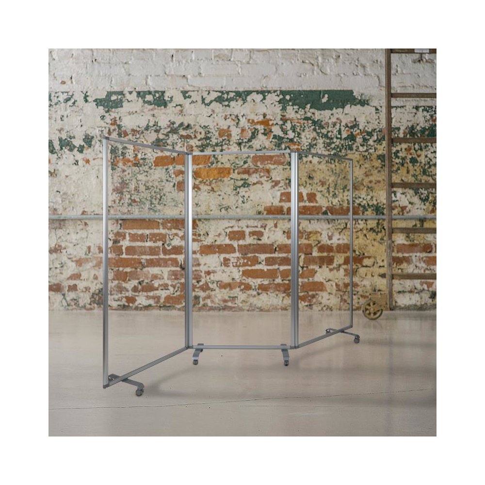 Transparent Acrylic Mobile Partition with Lockable Casters, 72"H x 36"L (3 Sections Included). Picture 2