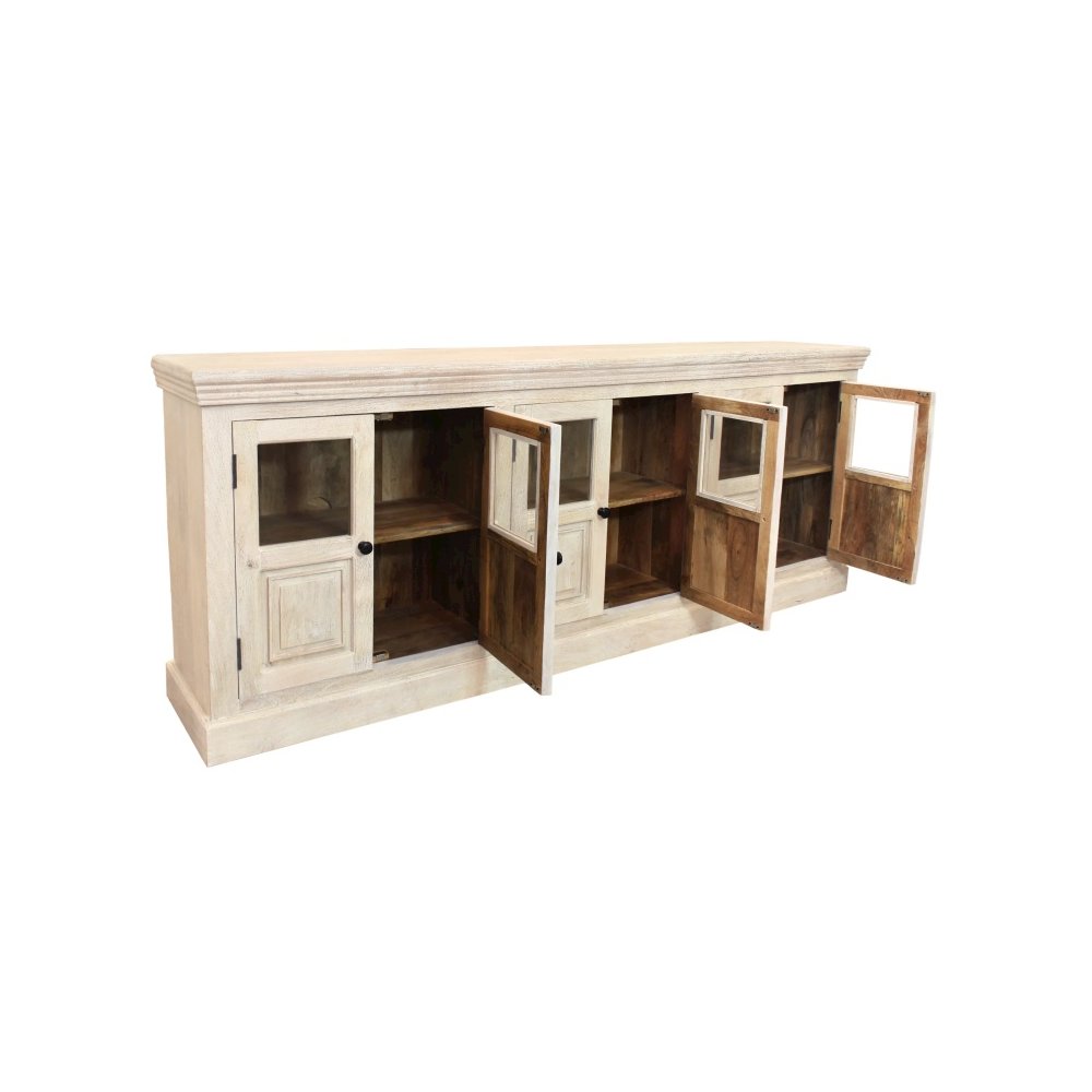 Tropez 6-Door Sideboard with Glass Panels in Distressed White. Picture 3