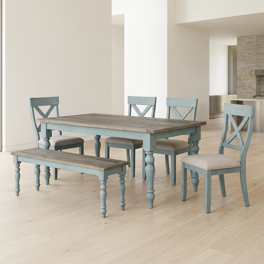 6-Piece Dining Table Set with Cross Back Chairs and Bench in Elegant Finish. Picture 2