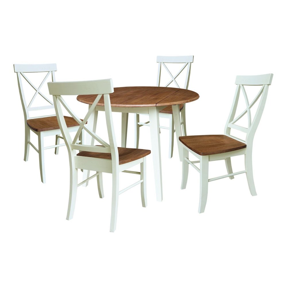 42" Solid Wood Round Dual Drop Leaf Dining Table with 4 Chairs. Picture 1