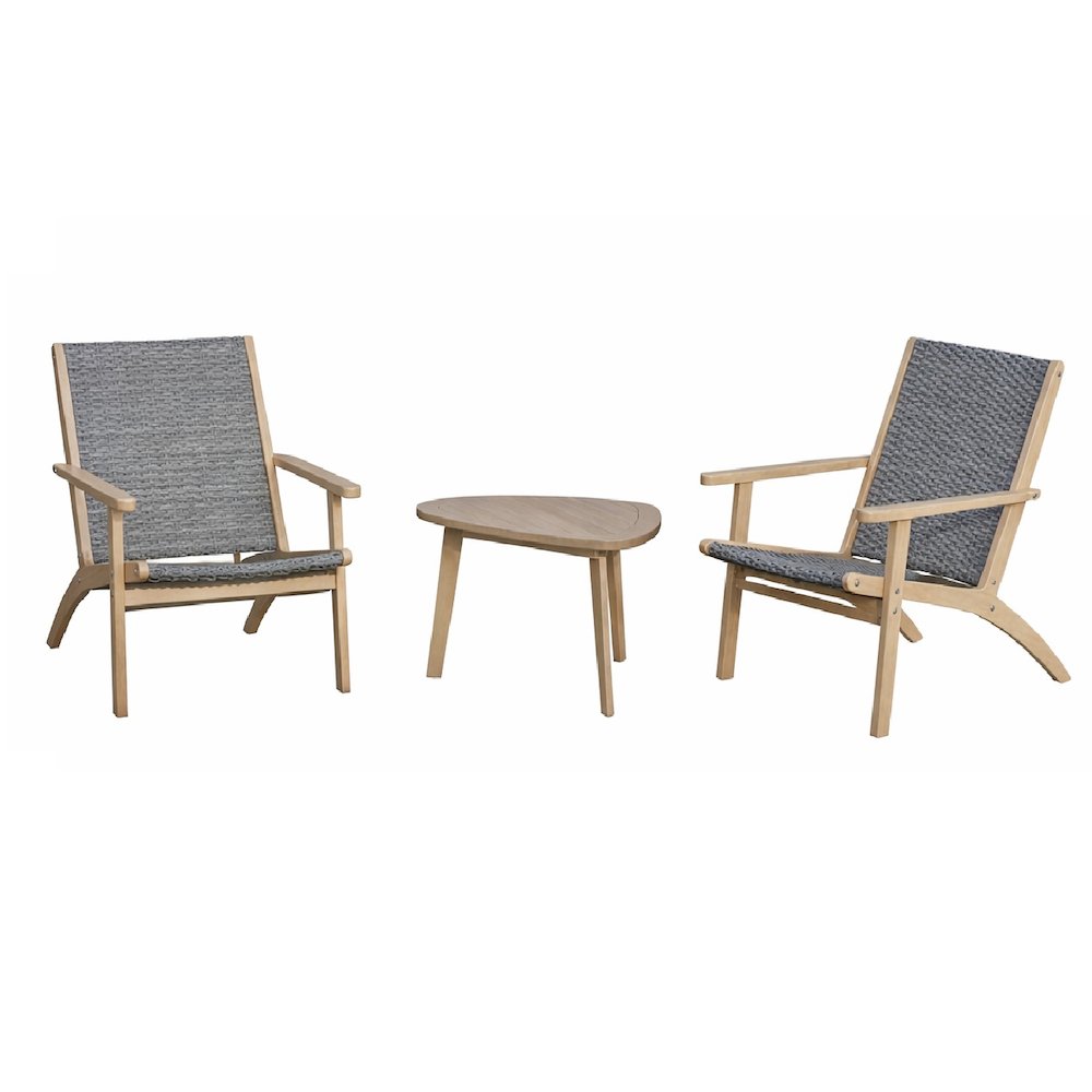 Radius 3-Piece Wood and Wicker Patio Set in Gray. Picture 1