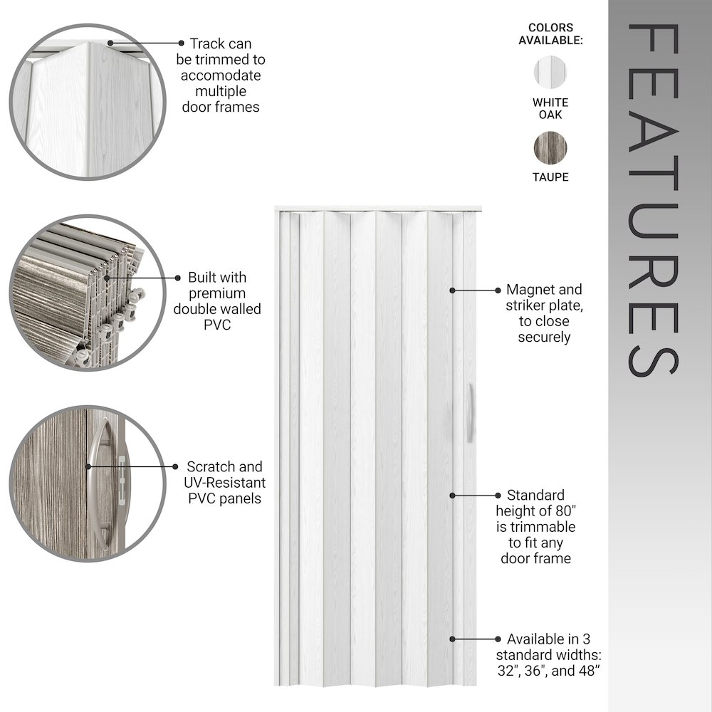 36" W Double Walled Foldable Heavy Duty Accordion Doors, White. Picture 3