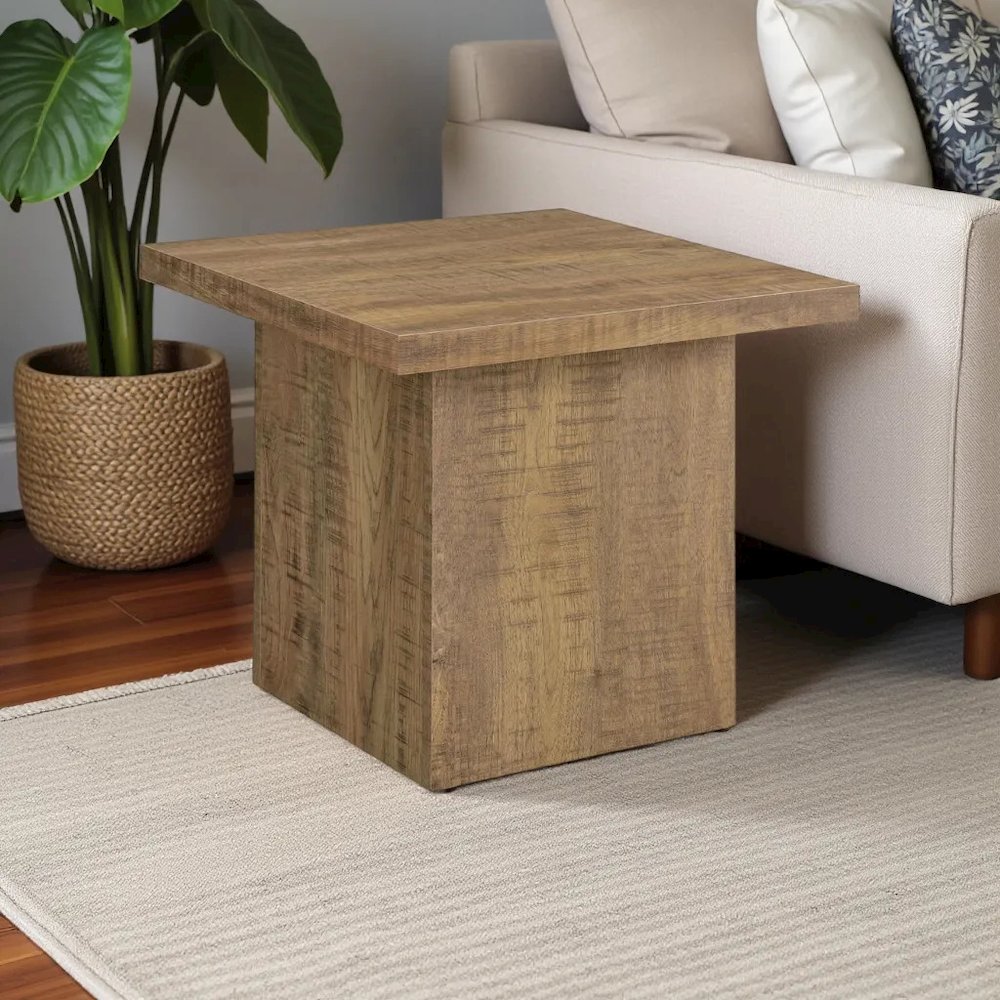 Square Green Wood End Table for Living Room, Stylish Side Table. Picture 2