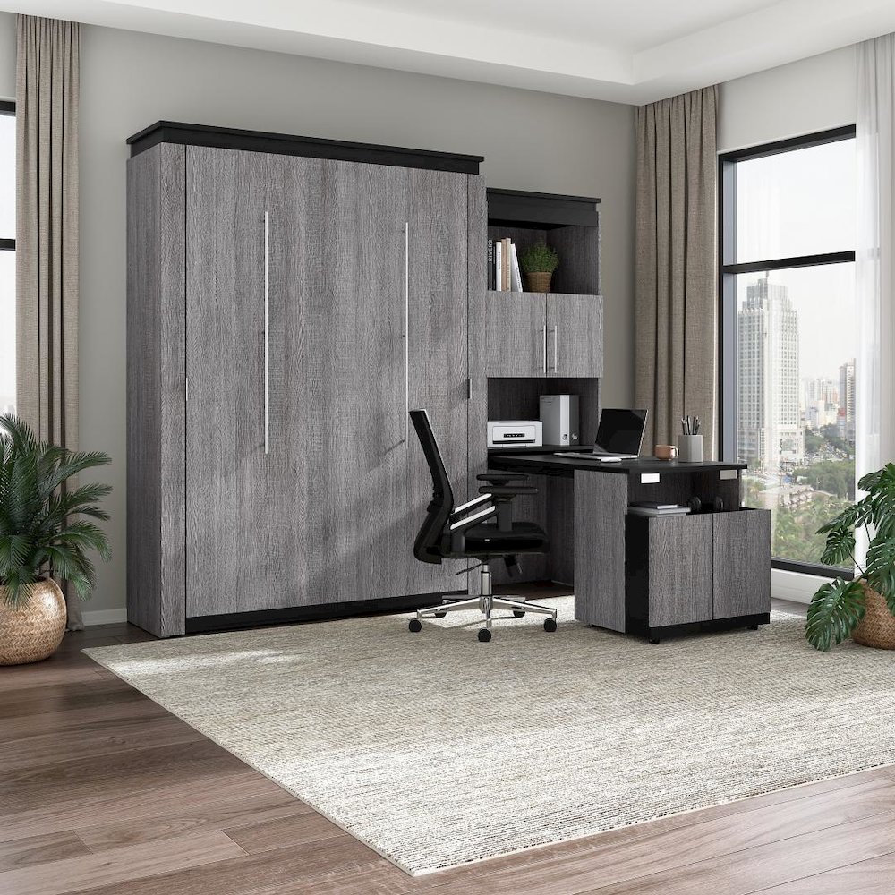 Orion Queen Murphy Bed with Storage Cabinet and Fold-Out Desk (97W). Picture 10