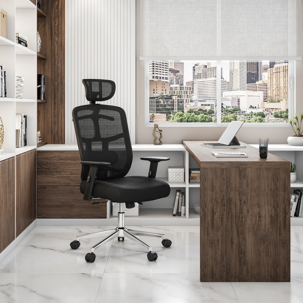 Techni Mobili High Back Executive Mesh Office Chair with Arms, Lumbar Support and Chrome Base, Black. Picture 7