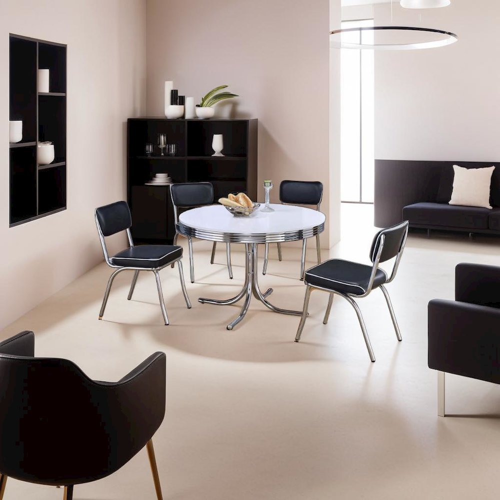 Sleek Round Dining Set Featuring 5 Pieces in Glossy White and Black Finish. Picture 5