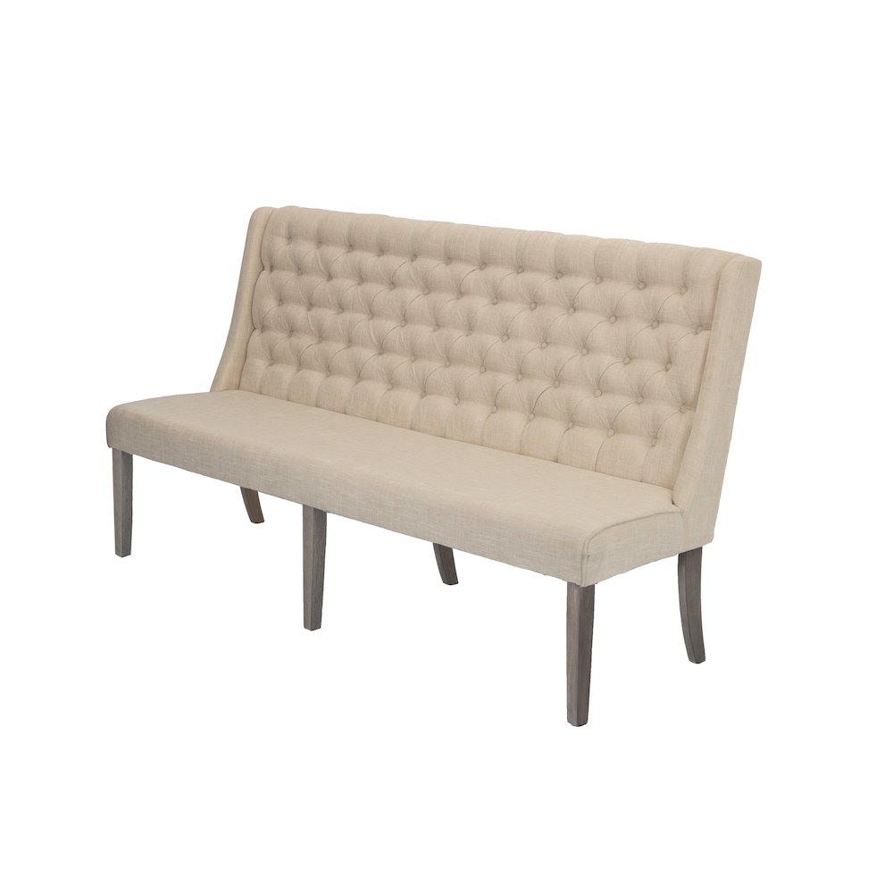 Upholstered Bench with Backrest and Tufted Buttons. Beige. Picture 1