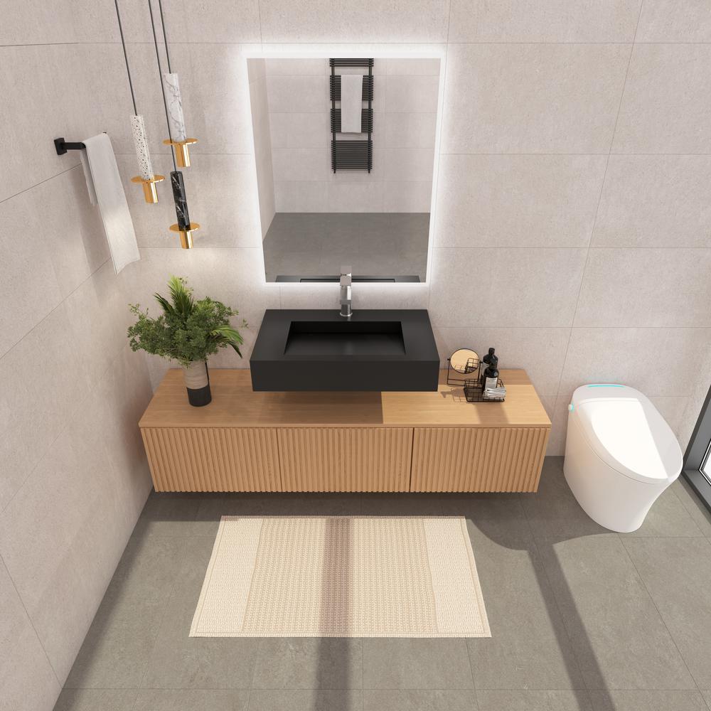 Wall-Mounted Solid Surface Single Bathroom Sink with Ramp Basin in Black. Picture 5
