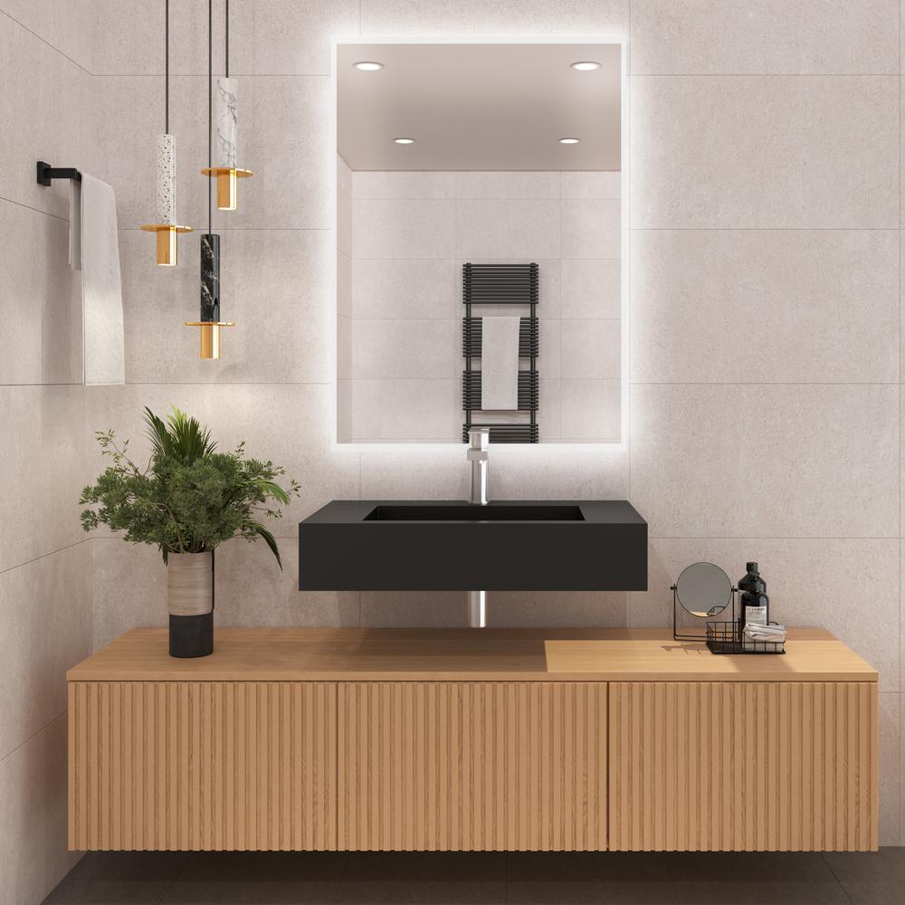 Wall-Mounted Solid Surface Single Bathroom Sink with Ramp Basin in Black. Picture 4
