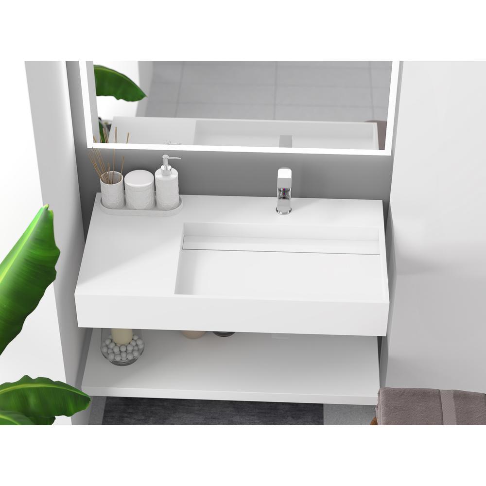 Right Basin Wall-Mounted  Single Bathroom Sink  in White. Picture 6