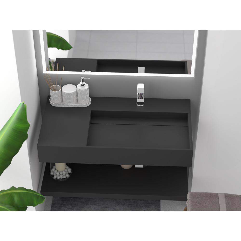 Right Basin Wall-Mounted  Single Bathroom Sink  in Black. Picture 6