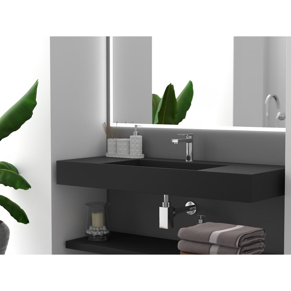 Wall-Mounted  Single Bathroom Sink with Concealed Drain Plate in Black. Picture 5