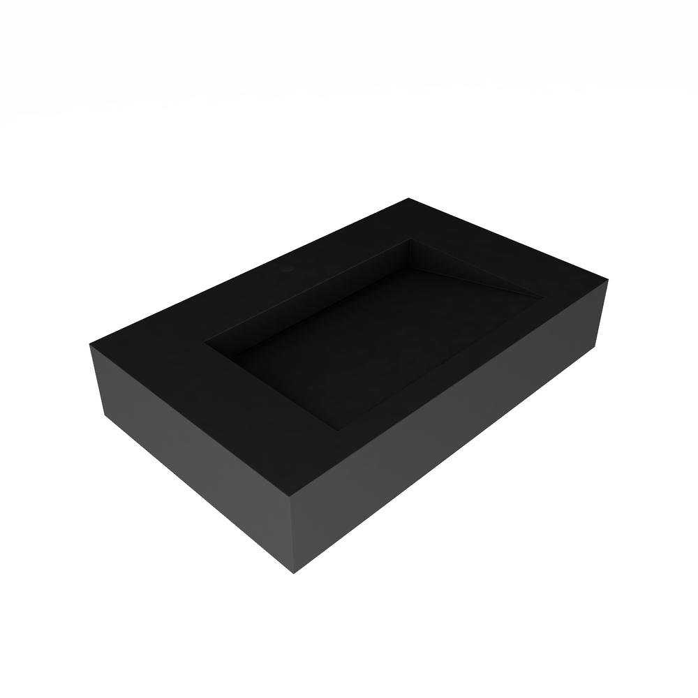 Wall-Mounted Solid Surface Single Bathroom Sink with Ramp Basin in Black. Picture 2