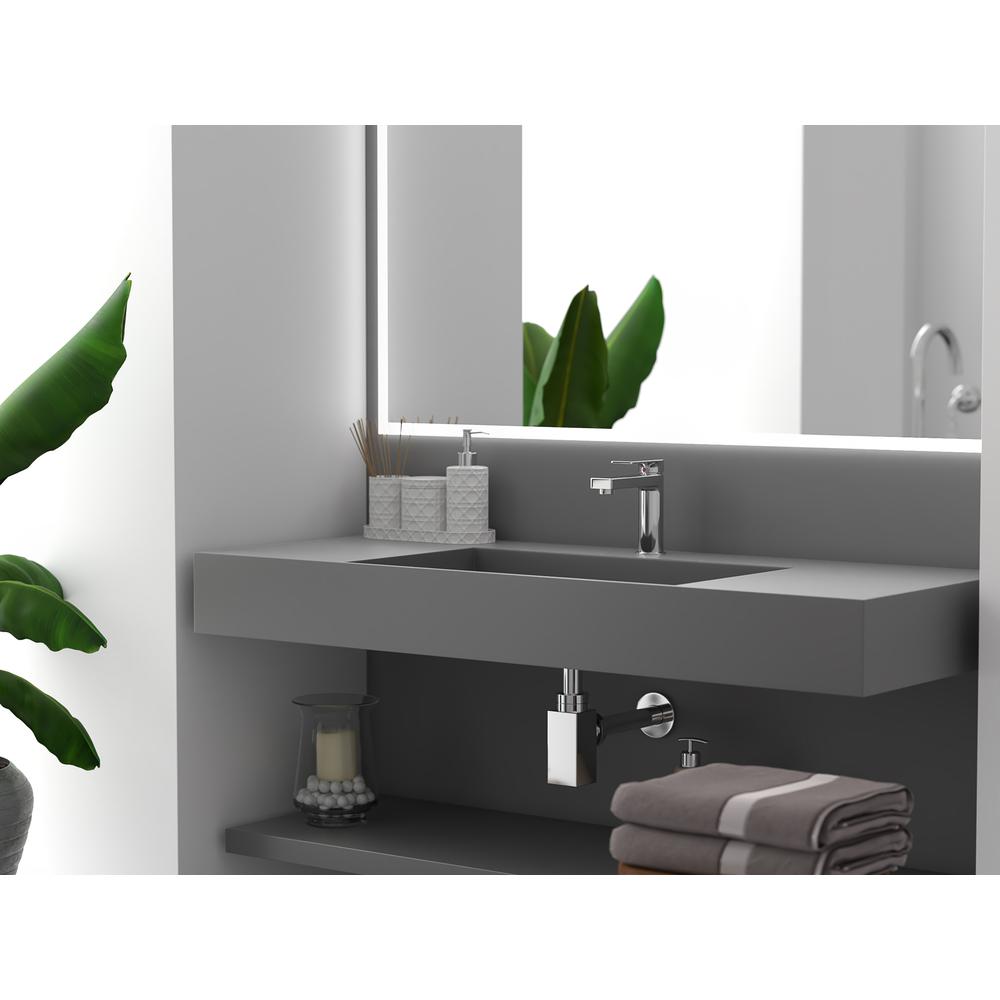 Wall-Mounted  Single Bathroom Sink with Concealed Drain Plate in Gray. Picture 5
