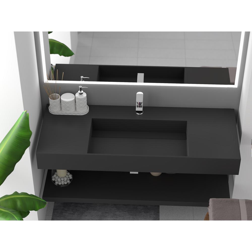 Wall-Mounted  Single Bathroom Sink with Concealed Drain Plate in Black. Picture 6