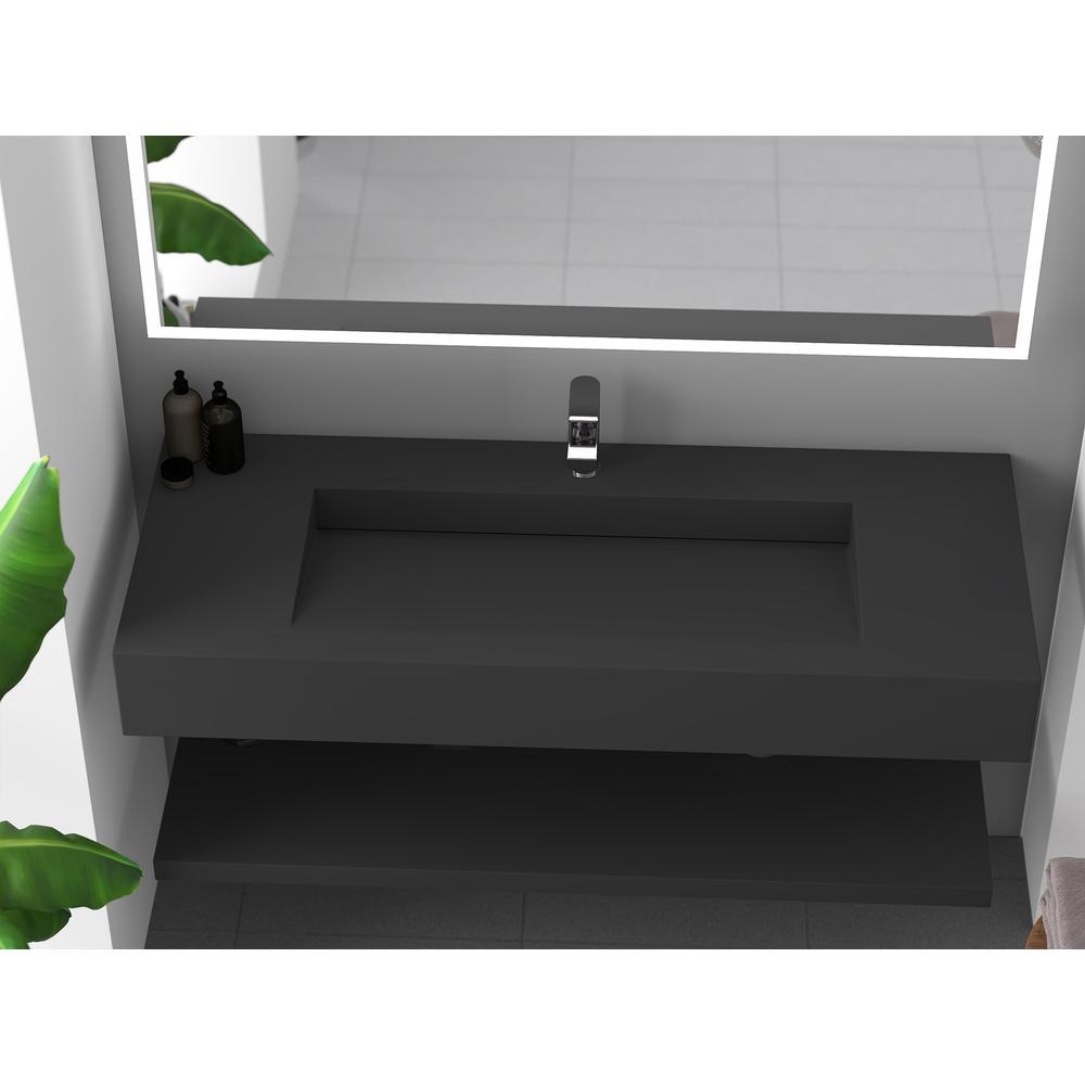 Wall-Mounted Solid Surface Single Bathroom Sink with Ramp Basin in Black. Picture 5