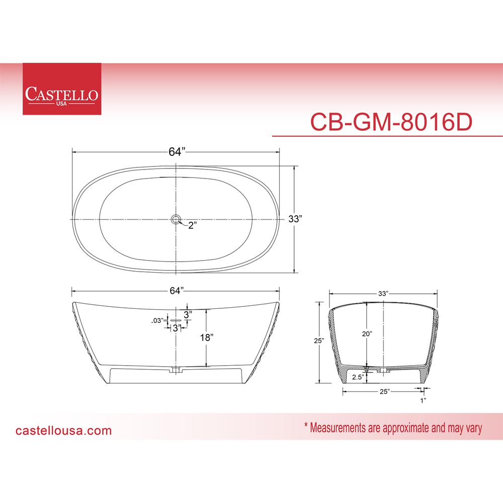 Knightsbrook 64" Freestanding Solid Surface Soaking Bathtub. Picture 8
