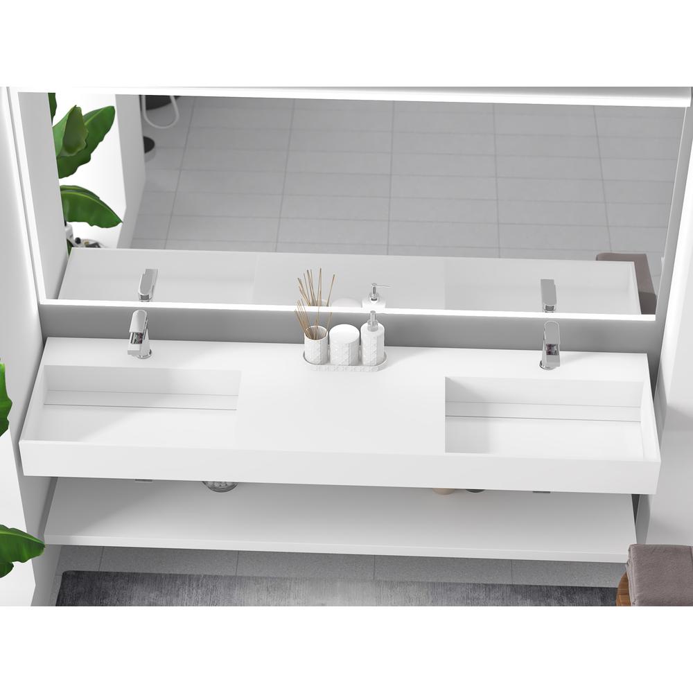 Wall-Mounted  Double Bathroom Sink with Concealed Drain Plate in White. Picture 3